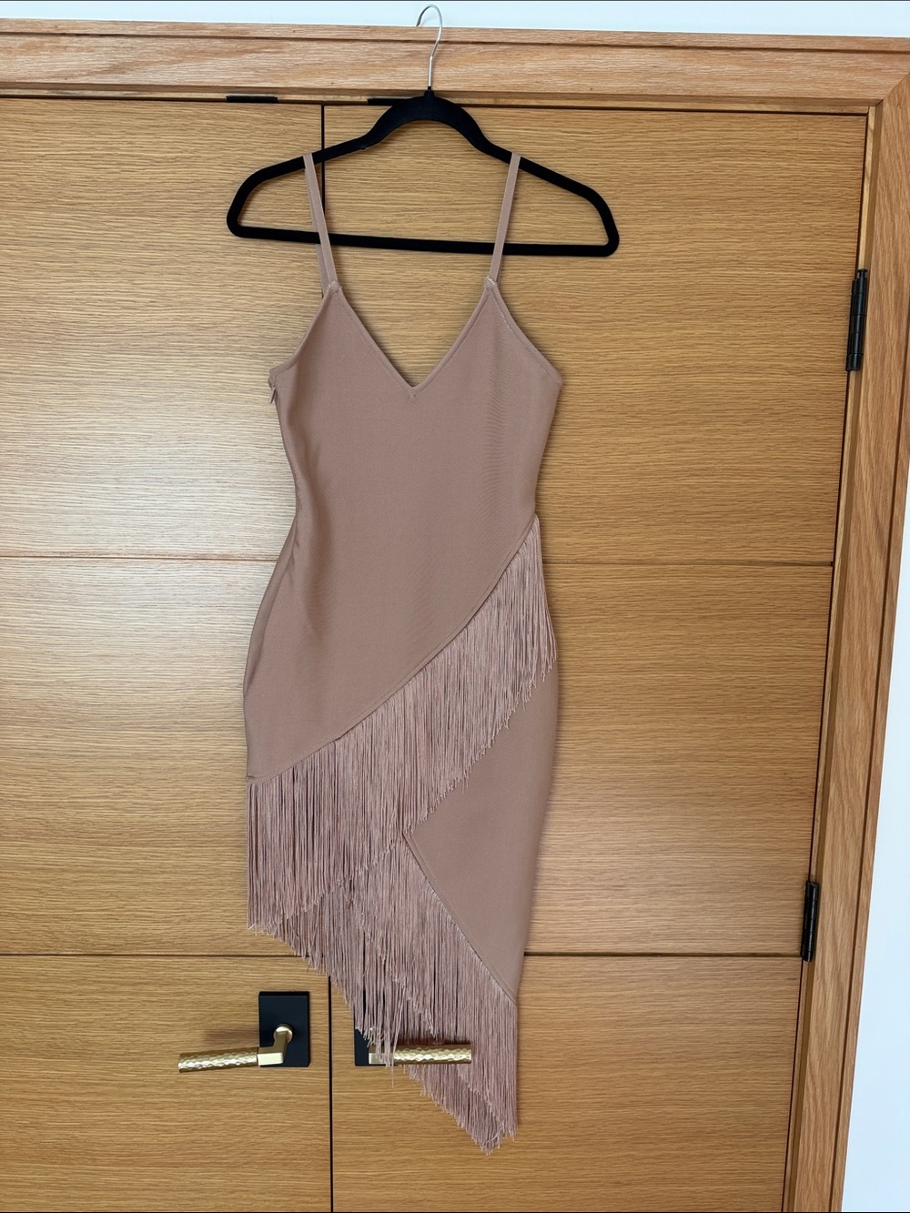 Spaghetti Strap Fringe Asymmetrical Dress in Mauve